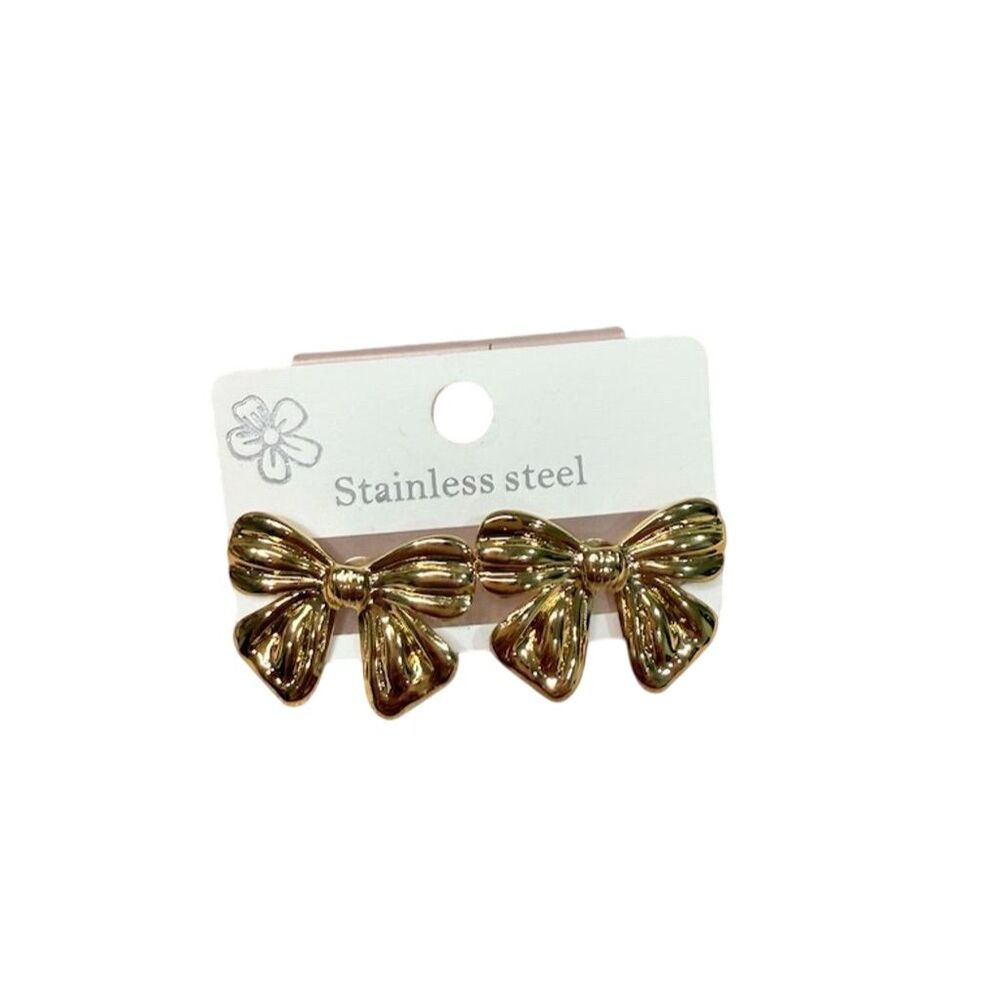 Fashion design Gold Bow Stud Earrings stainless steel gift
